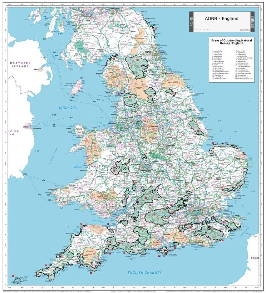 AONB England Wall Map 2024 Areas Of Outstanding Natural Beauty