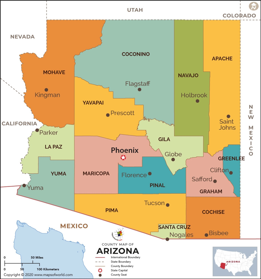 Arizona Counties Map Printable