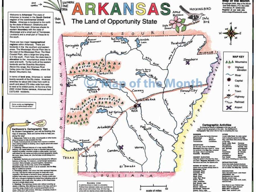 Arkansas Map Blank Outline Map 16 By 20 Inches Activities Included