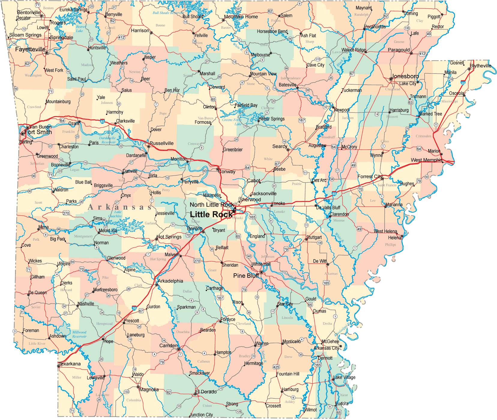 Map Of Arkansas Counties Worksheet Printable
