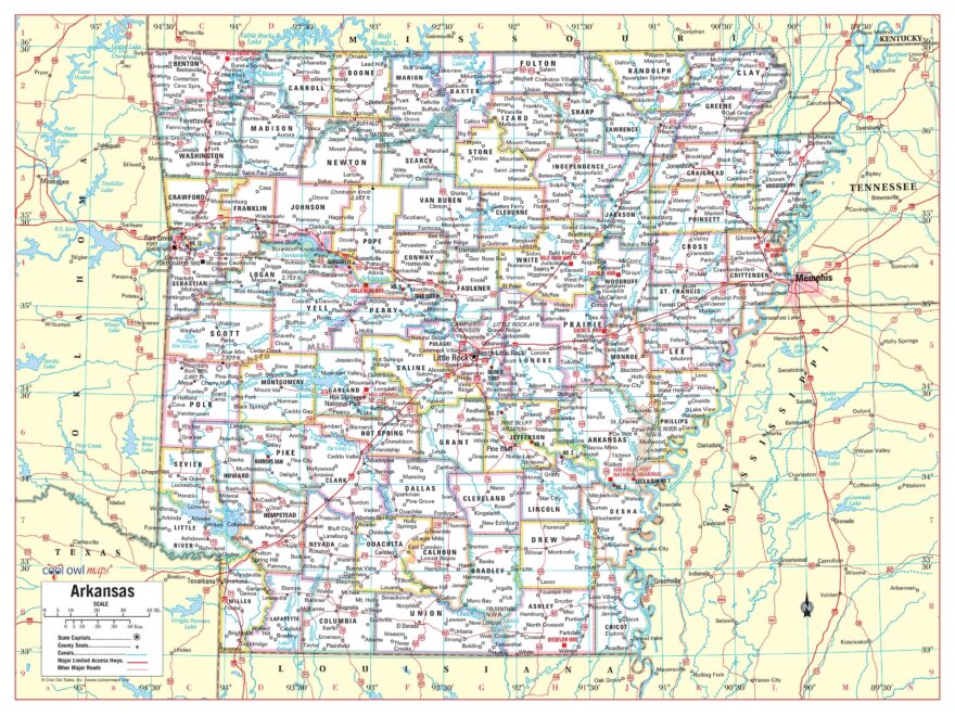 ARKANSAS State Wall Map Large Print Poster 32 wx24h Etsy