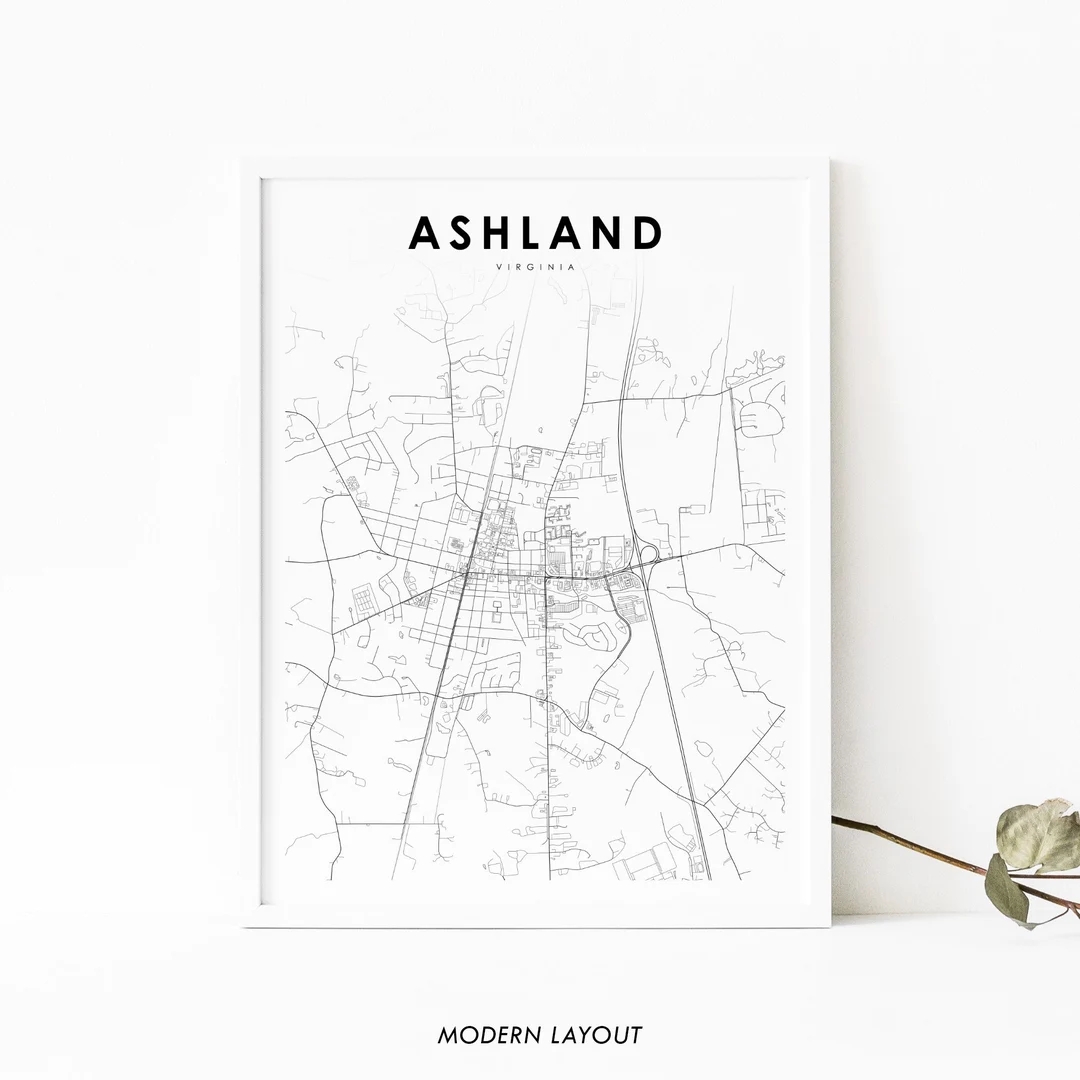 Ashland VA Map Print Virginia USA Map Art Poster Hanover County City Street Road Map Print Nursery Room Wall Office Decor Printable Map Etsy