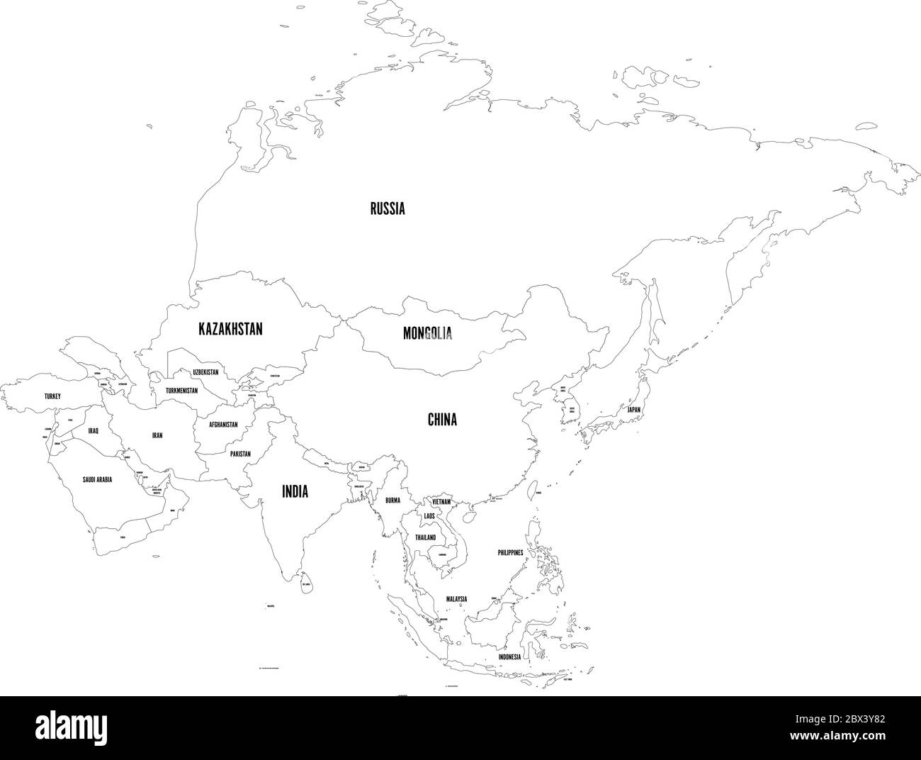 Map Of Asia Black And White Printable