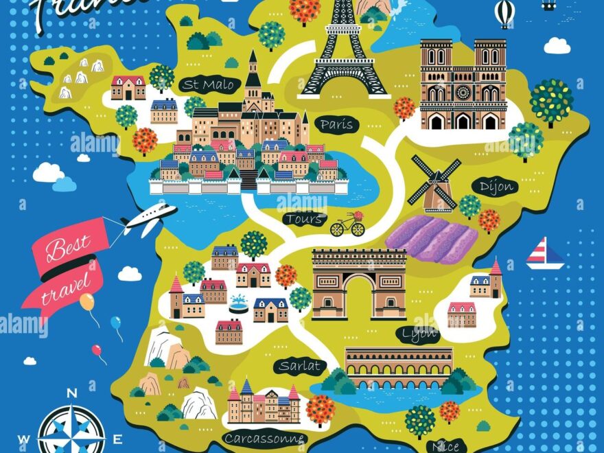 Attractive France Travel Map With Attractions In Flat Design Stock Vector Image Art Alamy