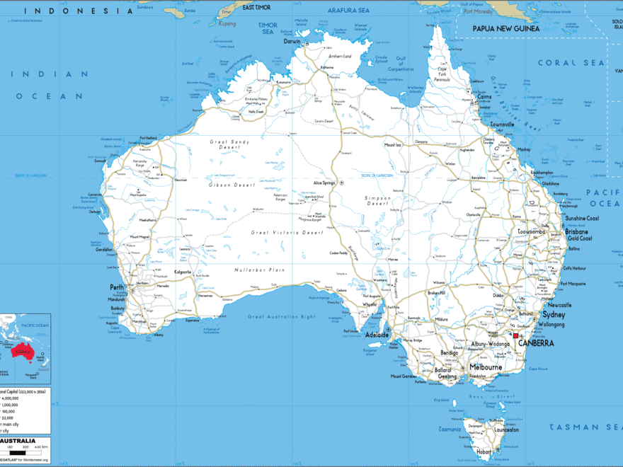 Australia Map Road Worldometer