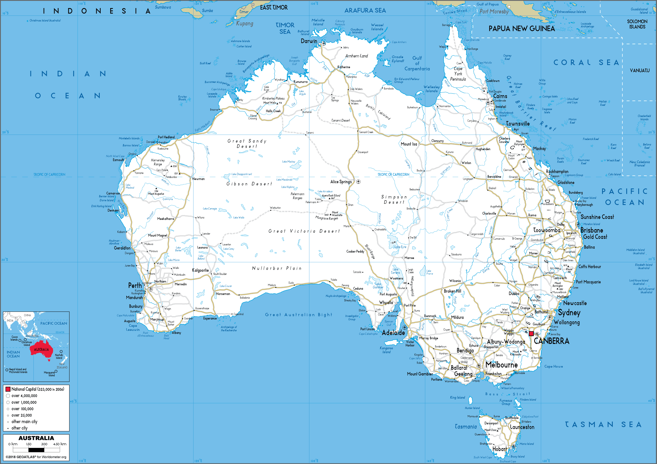 Australia Map Road Worldometer