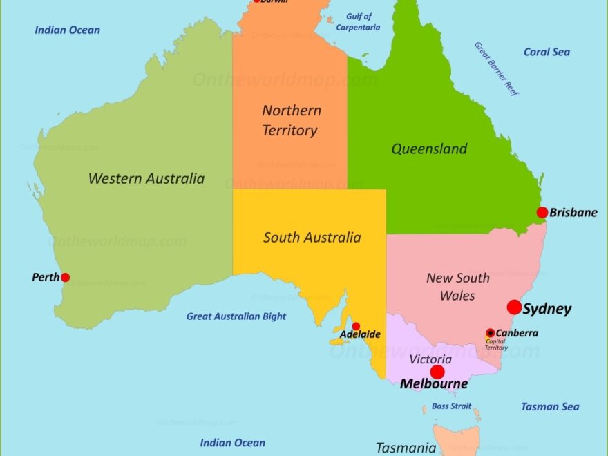 Australia States And Capitals Map List Of Australia States Territories And Capital Cities