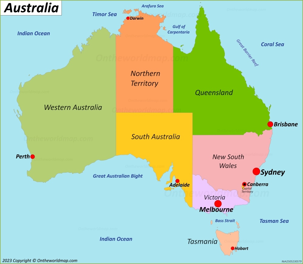 Australia States And Capitals Map List Of Australia States Territories And Capital Cities