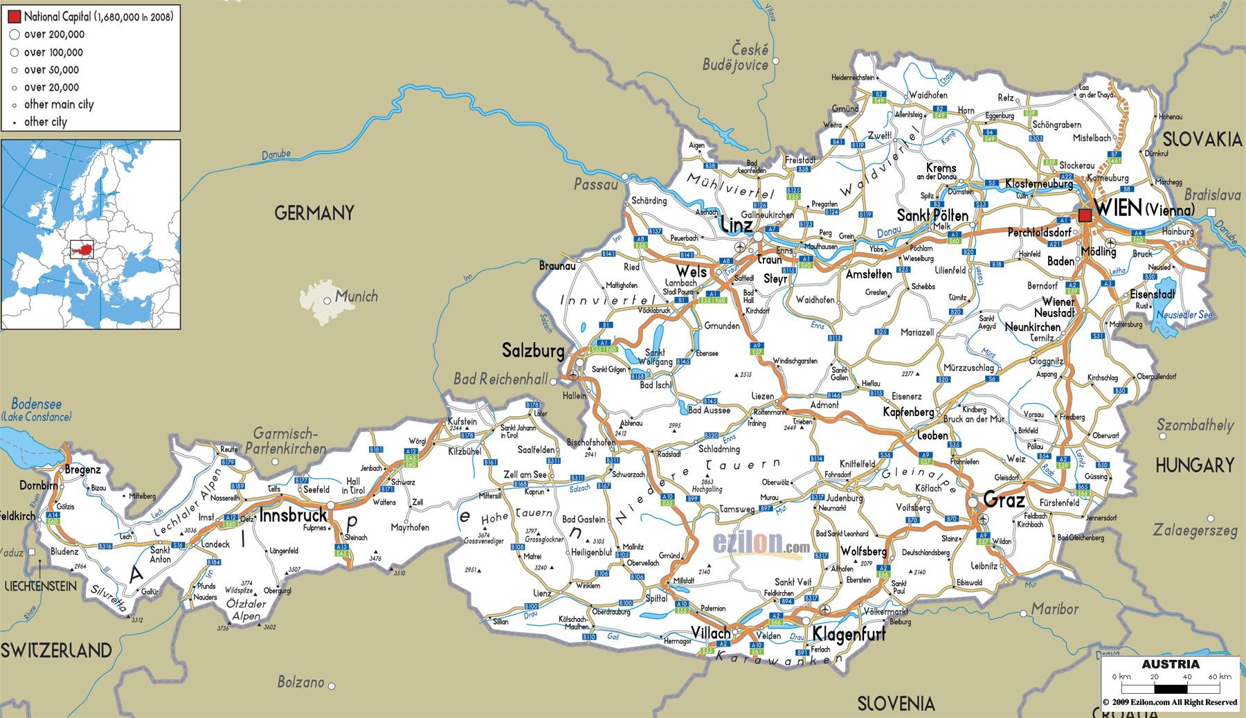 Austria Cities Map Detailed Map Of Austria With Cities Western Europe Europe  Austria Cities Map Detailed Map Of Austria With Cities Western Europe Europe