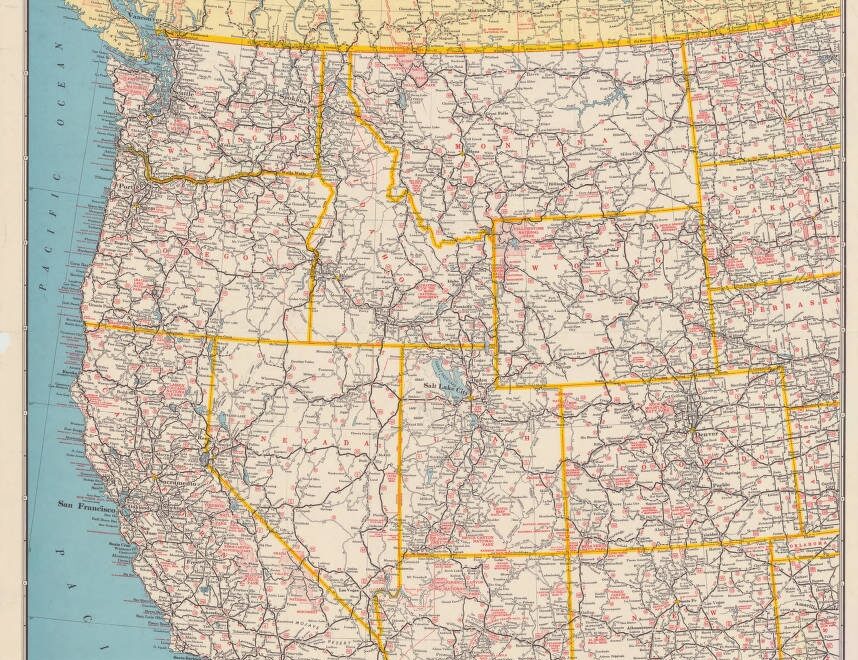 Automobile Road Map Of The Western United States Including Worksheets Library