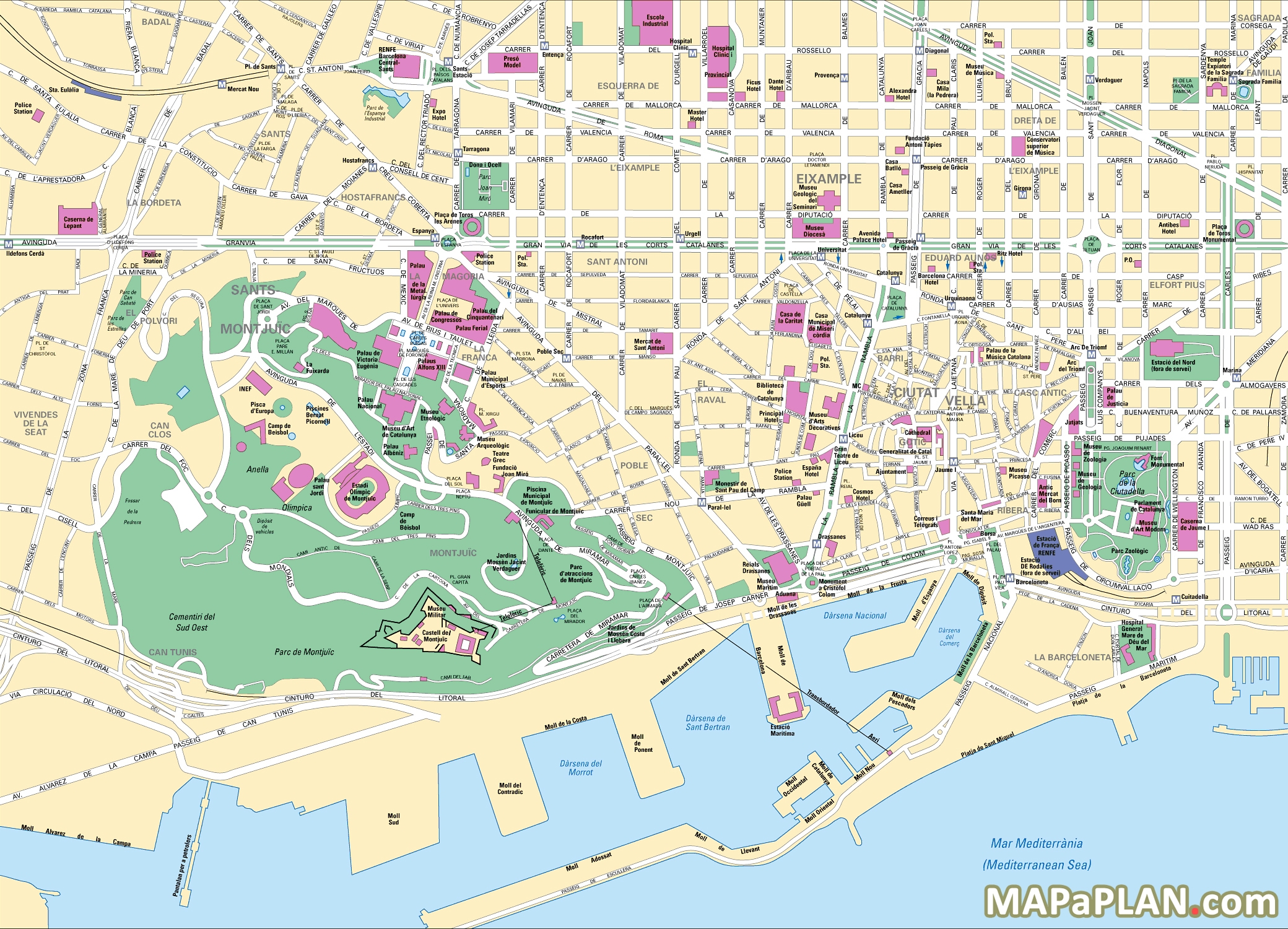 Barcelona Top Tourist Attractions Map Central Barcelona With Las Ramblas Must see Points Of Interest Barcelona Top Tourist Attractions Map Central Barcelona With Las Ramblas Must see Points Of Interest