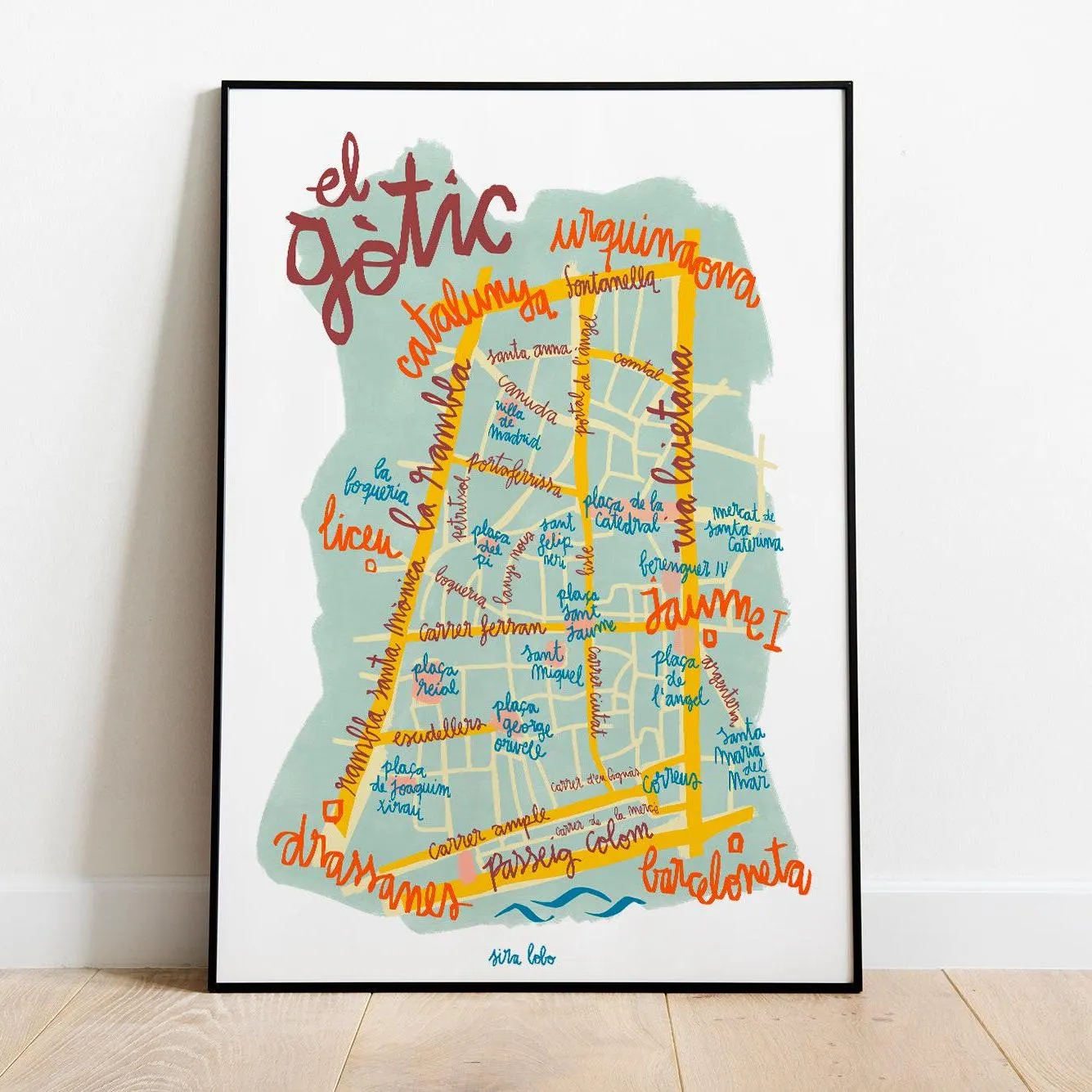Barri G tic Barcelona Lettering Map A Souvenir From The Gothic Quartier In Barcelona Original Design Illustrated City Map Travel Print Etsy