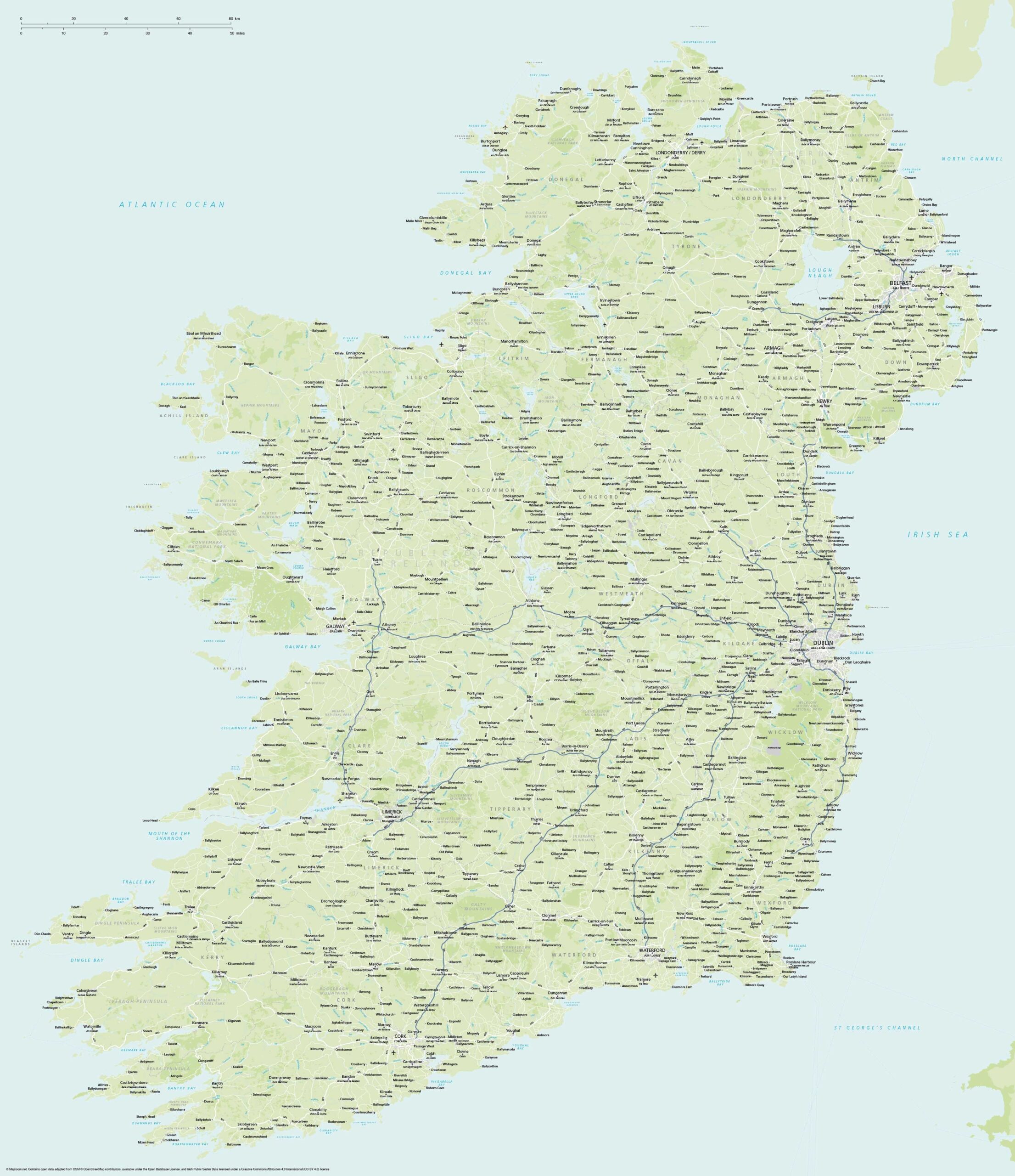 One Page Road Map Of Ireland Printable