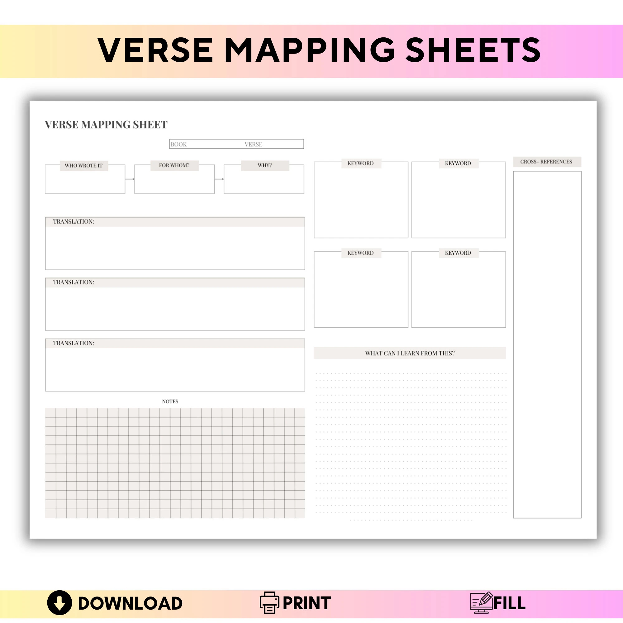 Bible Verse Mapping Sheet Printable Scripture Mapping Journal Page Compare Translations Document Insights US Letter Size Etsy