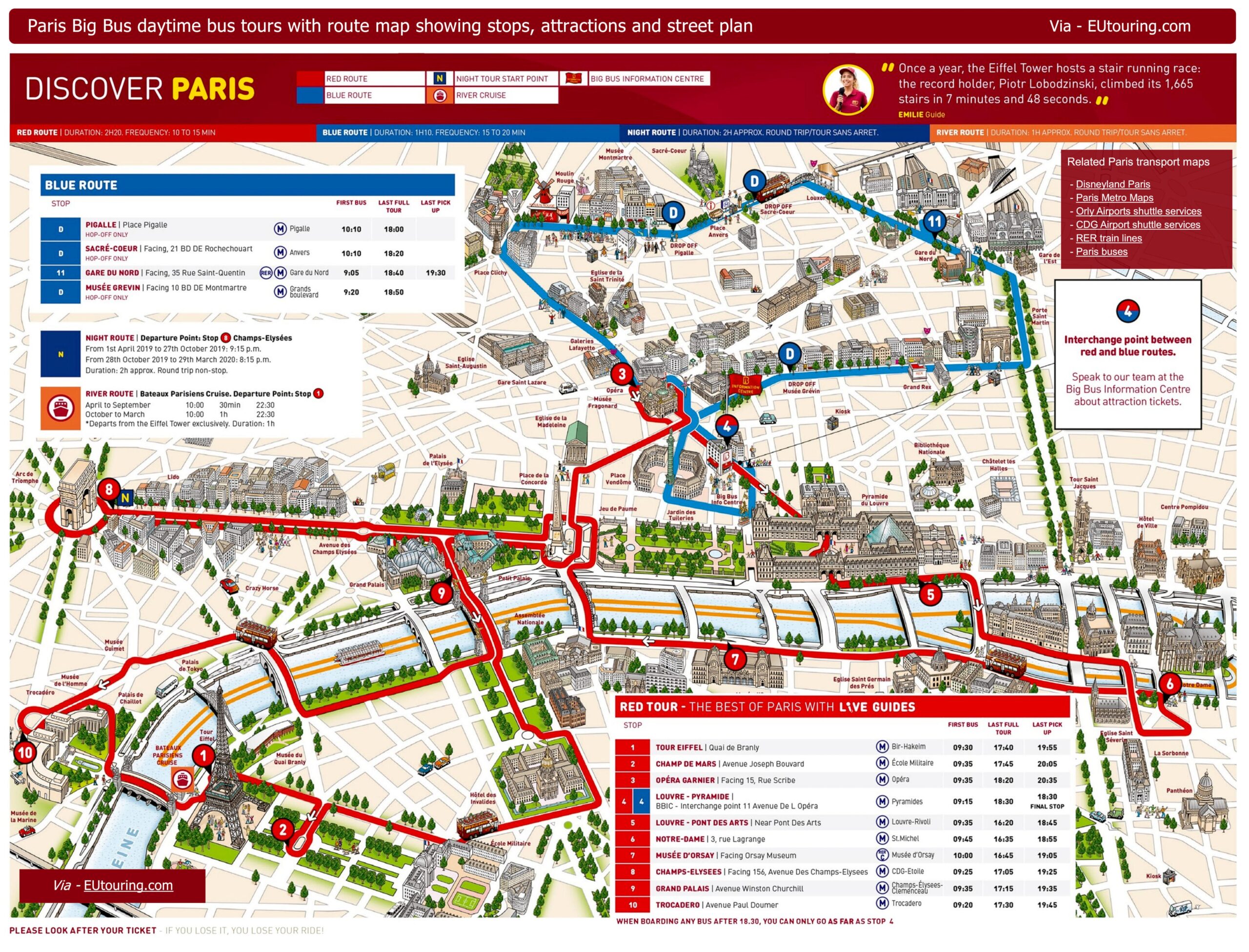 Big Bus Paris Sightseeing Tour Maps With Stops Timetables And Pricing