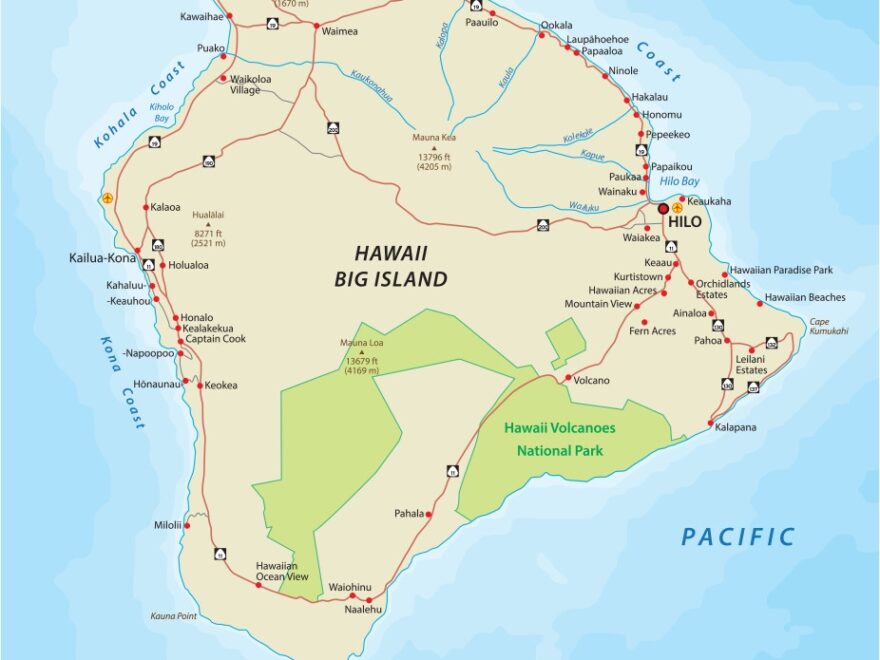 Big Island Hawaii Road Map Royalty Free Vector Image