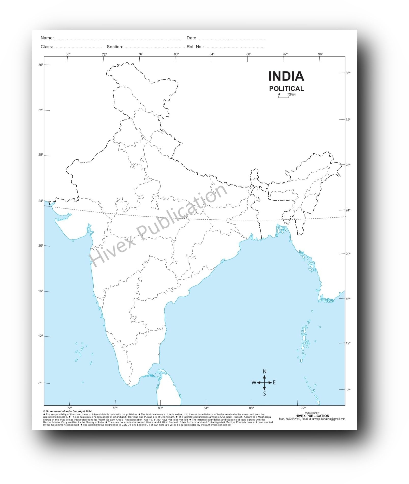 Big Outline Map Of India Political Practice Map Of India Set Of 100 Maps Map Size 22 28 Cm A4 Size Approx Printed On High Grade Paper Hivex Publication Amazon in Books