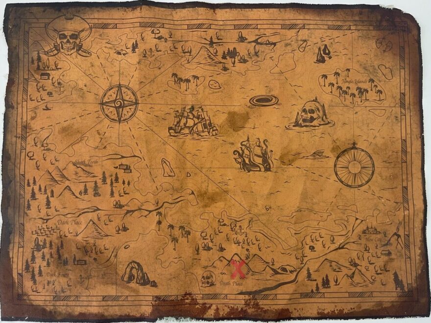 BIG Treasure Map Pirate Maps Aged Reproduction Replica Art Print CANVAS MINISTRY OF LANDS ANAMBRA STATE