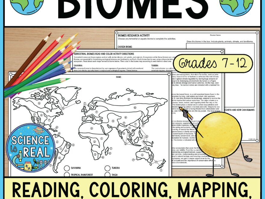 Biomes Color By Number Map Reading And Worksheets Classful