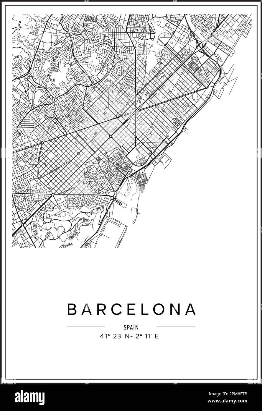 Black And White Printable Barcelona City Map Poster Design Vector Illistration Stock Vector Image Art Alamy