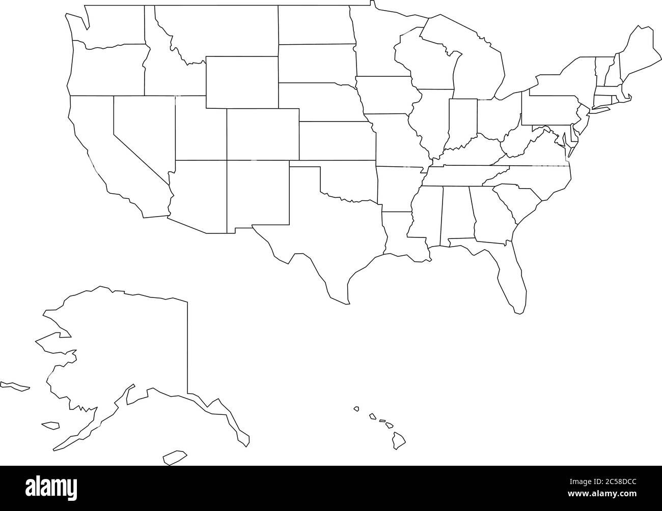 Blank Black Vector Outline Map Of USA United States Of America Stock Vector Image Art Alamy