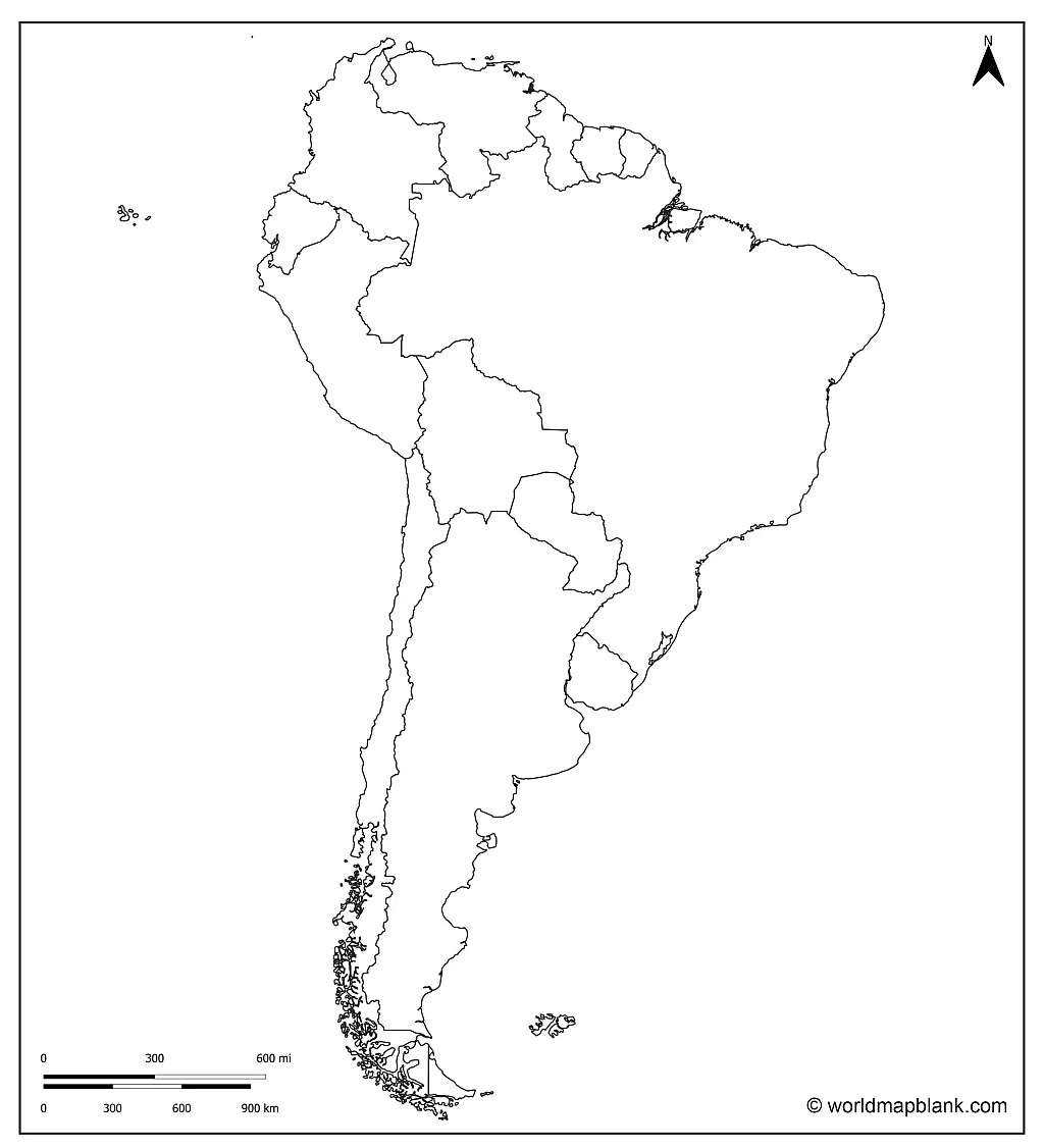 Blank Map Of South America Outline Countries Capitals