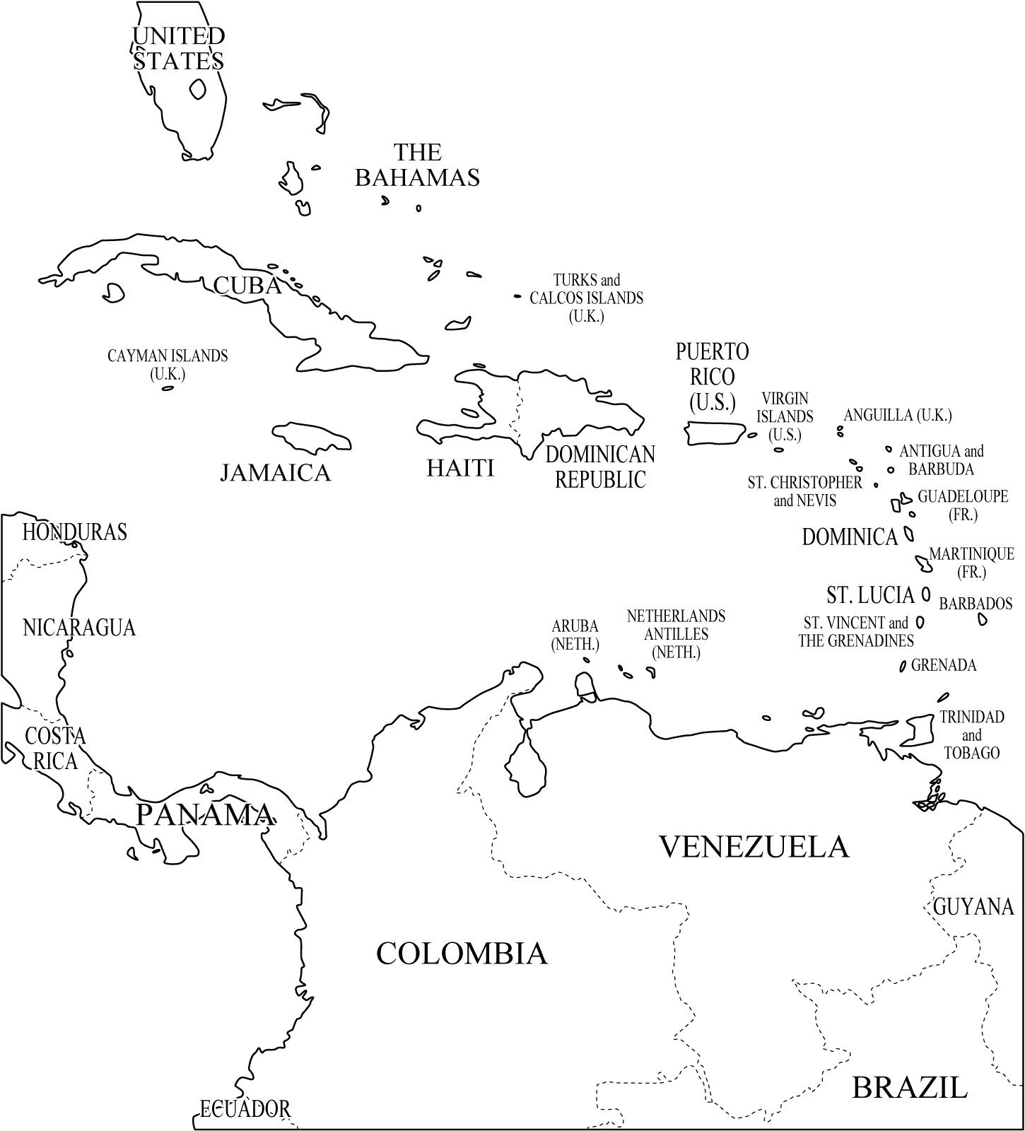 Map Of The Caribbean Printable Otline
