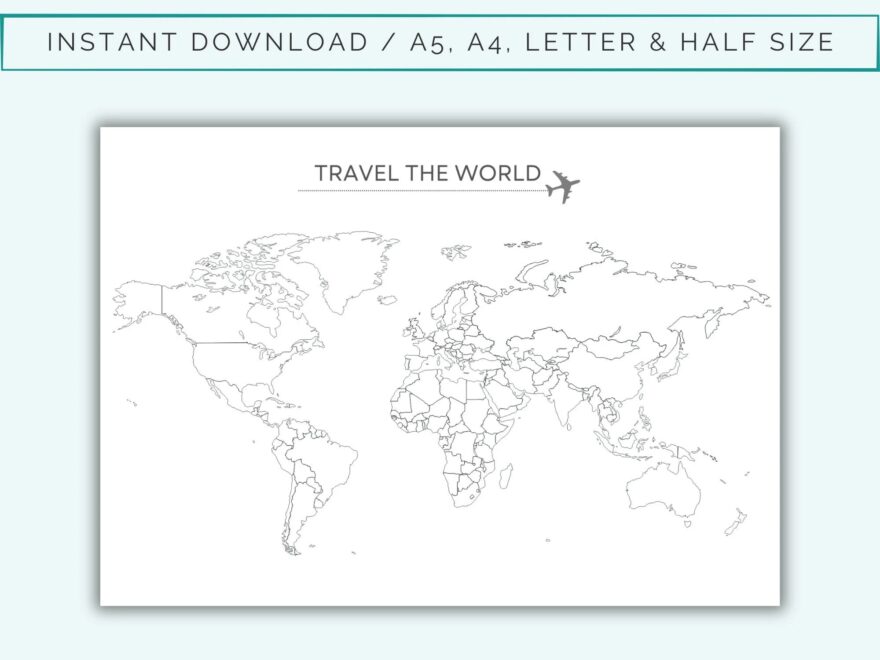 Blank Outline Map Of The World Where I ve Been Printable Blank World Map Travel Map Bucket List Map Landscape 4 Sizes Digital File Etsy