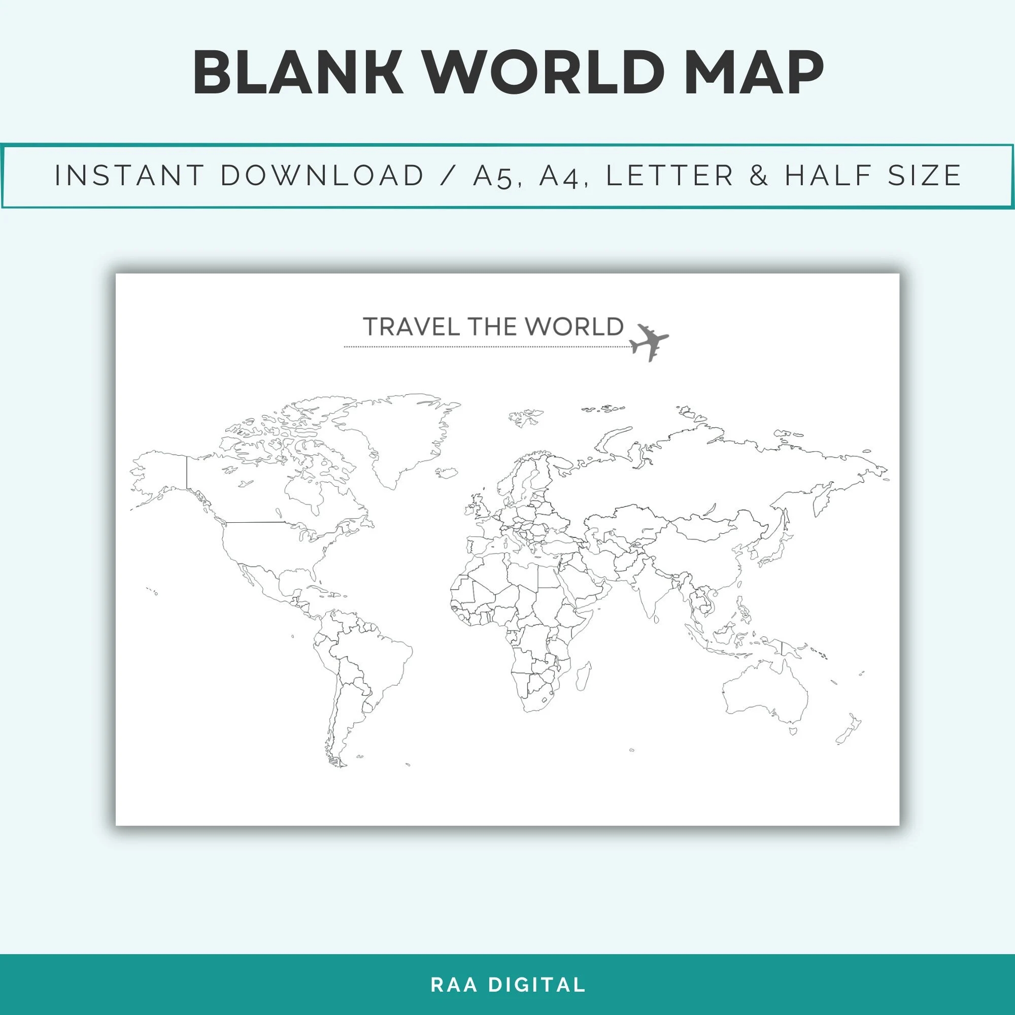 Blank Outline Map Of The World Where I ve Been Printable Blank World Map Travel Map Bucket List Map Landscape 4 Sizes Digital File Etsy