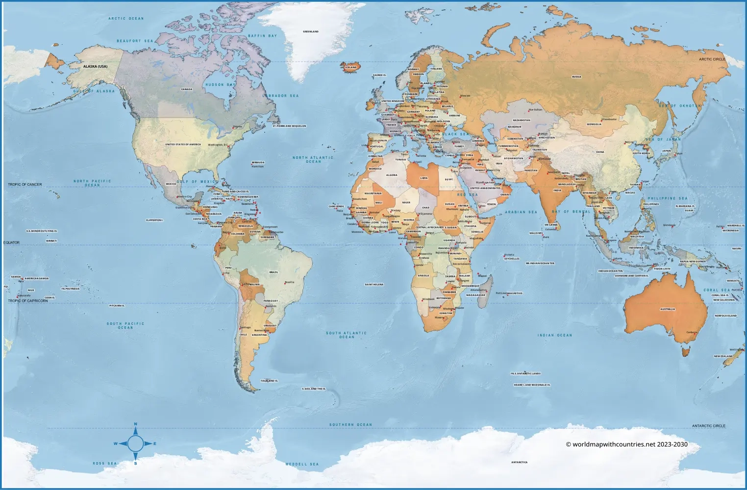 Blank Printable World Map With Countries Capitals