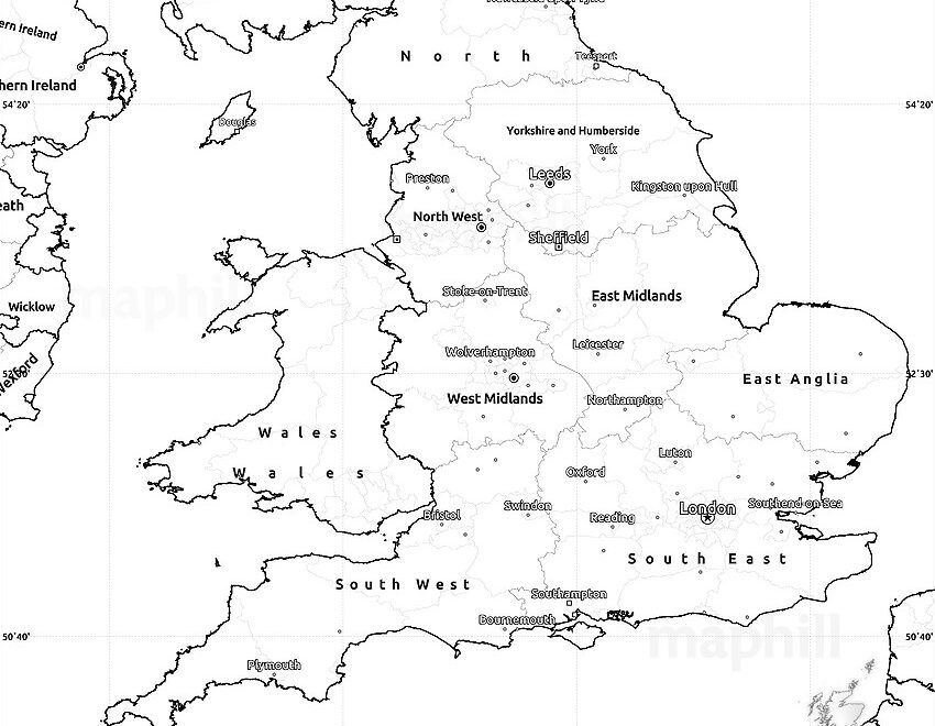 Blank Simple Map Of England