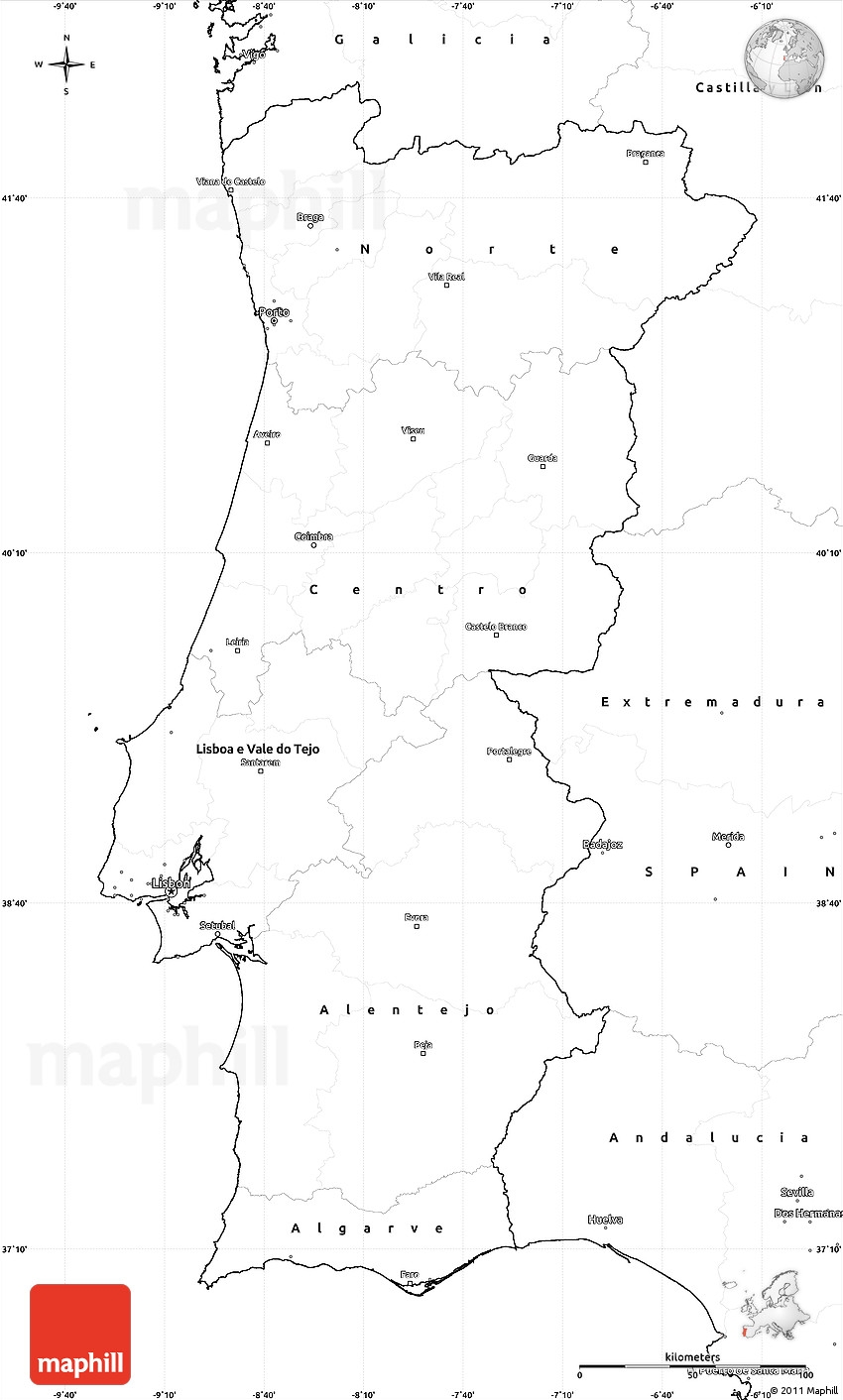 Blank Simple Map Of Portugal