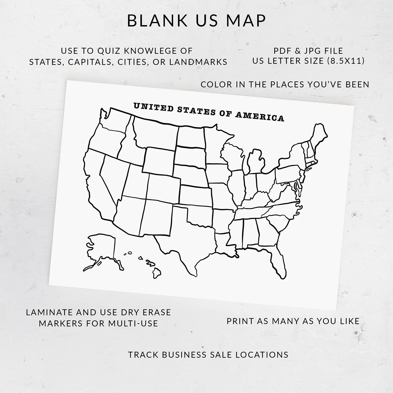 Blank USA State Map Places I ve Been Map Blank US Map Quiz Sales Map Tracker Homeschool Geography Printable USA Coloring Page Us Map Etsy