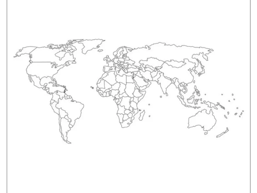 Blank World Map With Countries Borders Continents