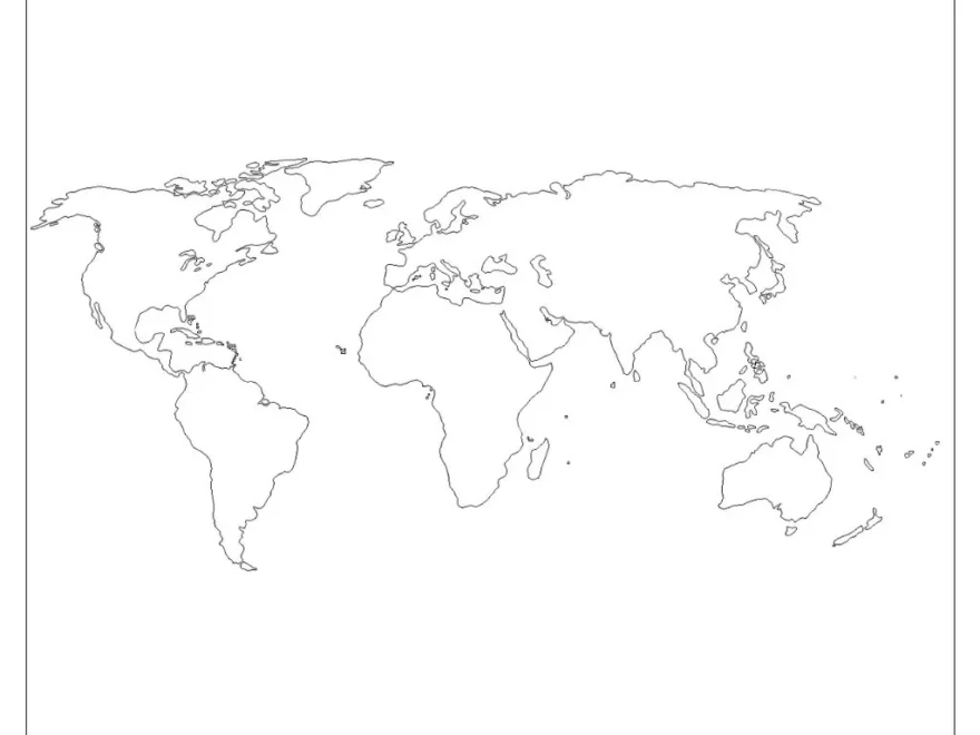 Blank World Map With Countries Borders Continents