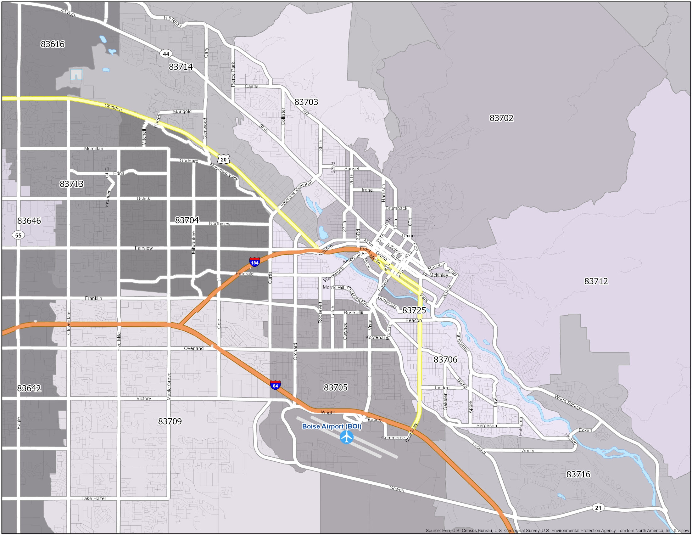 Download Printable Map Boise Idaho