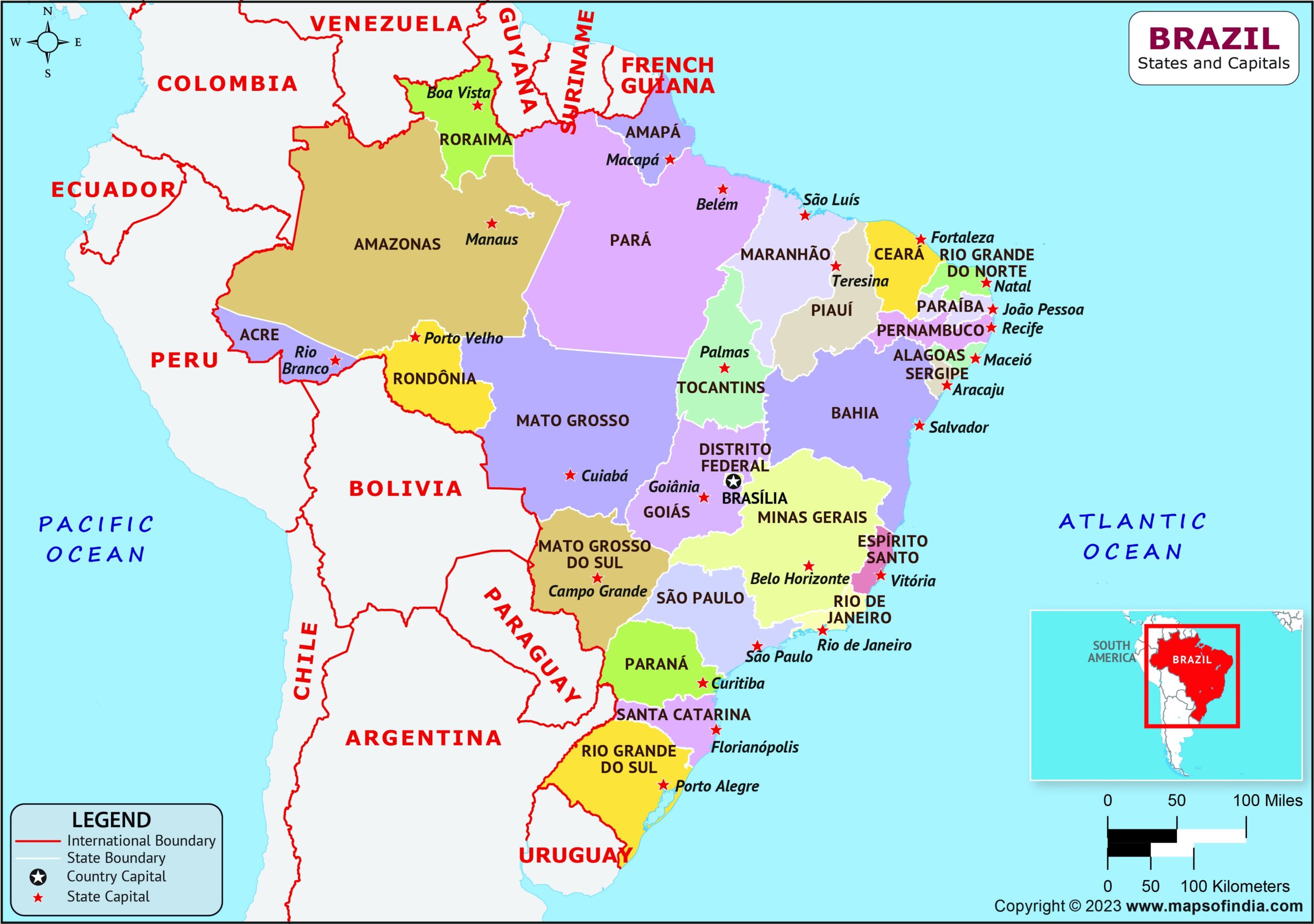 Brazil States And Capitals List And Map List Of States And Capitals In Brazil