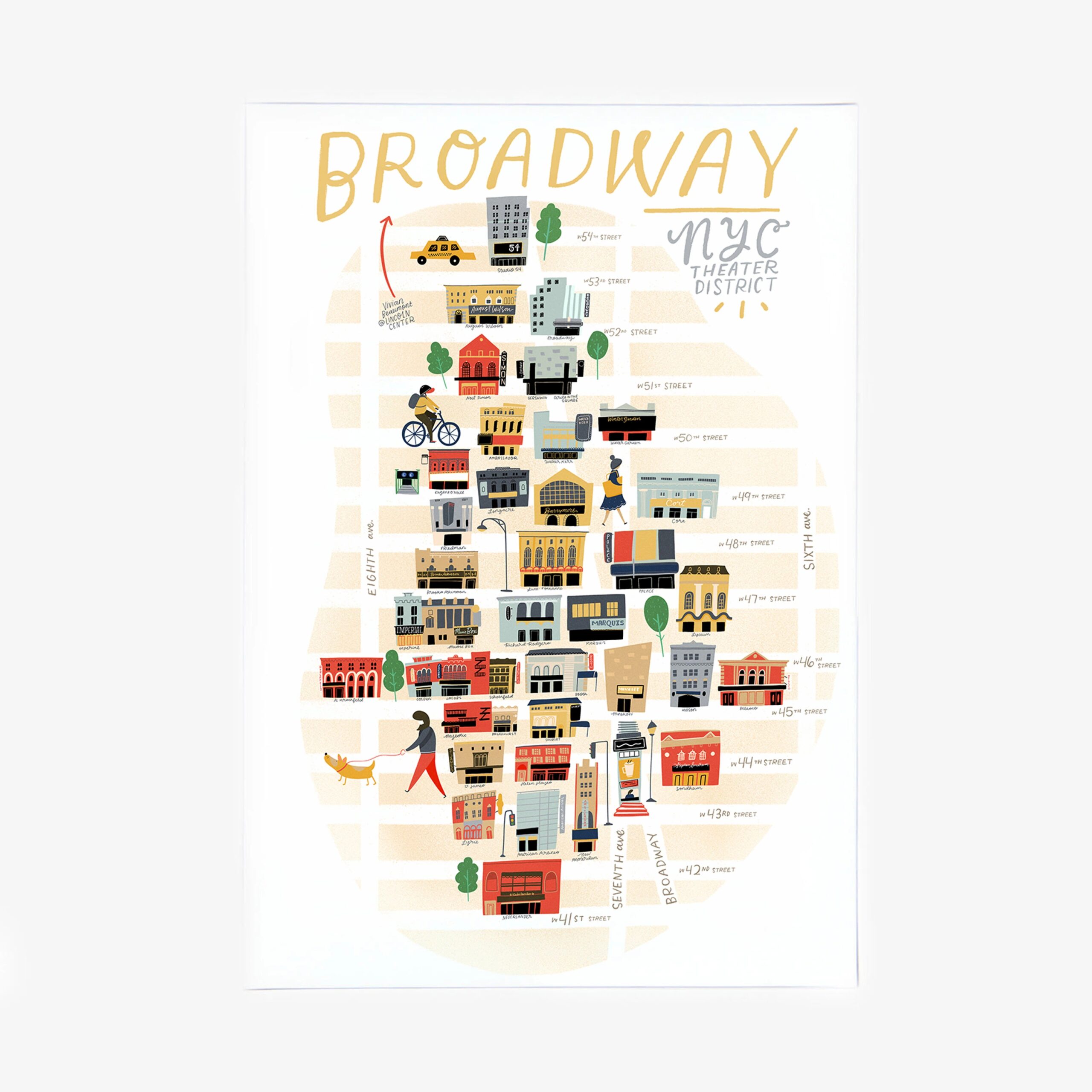 BROADWAY NYC Theater District Map Illustration Etsy Australia
