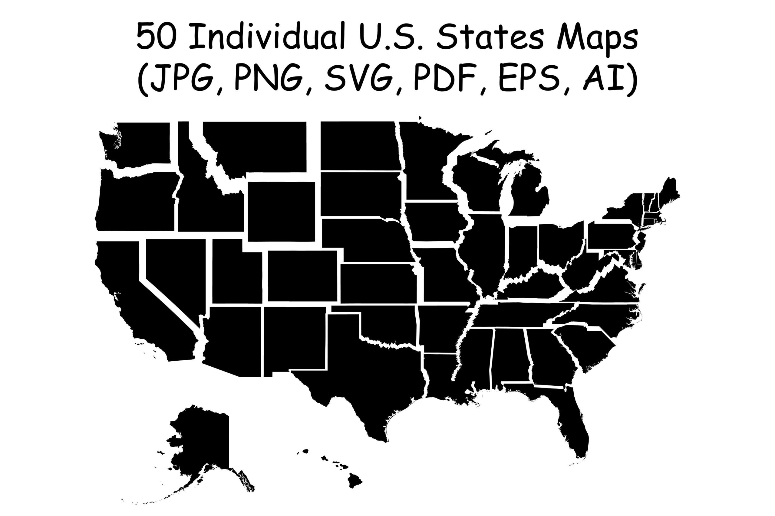 BUNDLE Set Individual United States USA US State Maps Solid Outline Black White With Description Over 1 100 Assets Jpg Svg Png Pdf Eps Ai Etsy