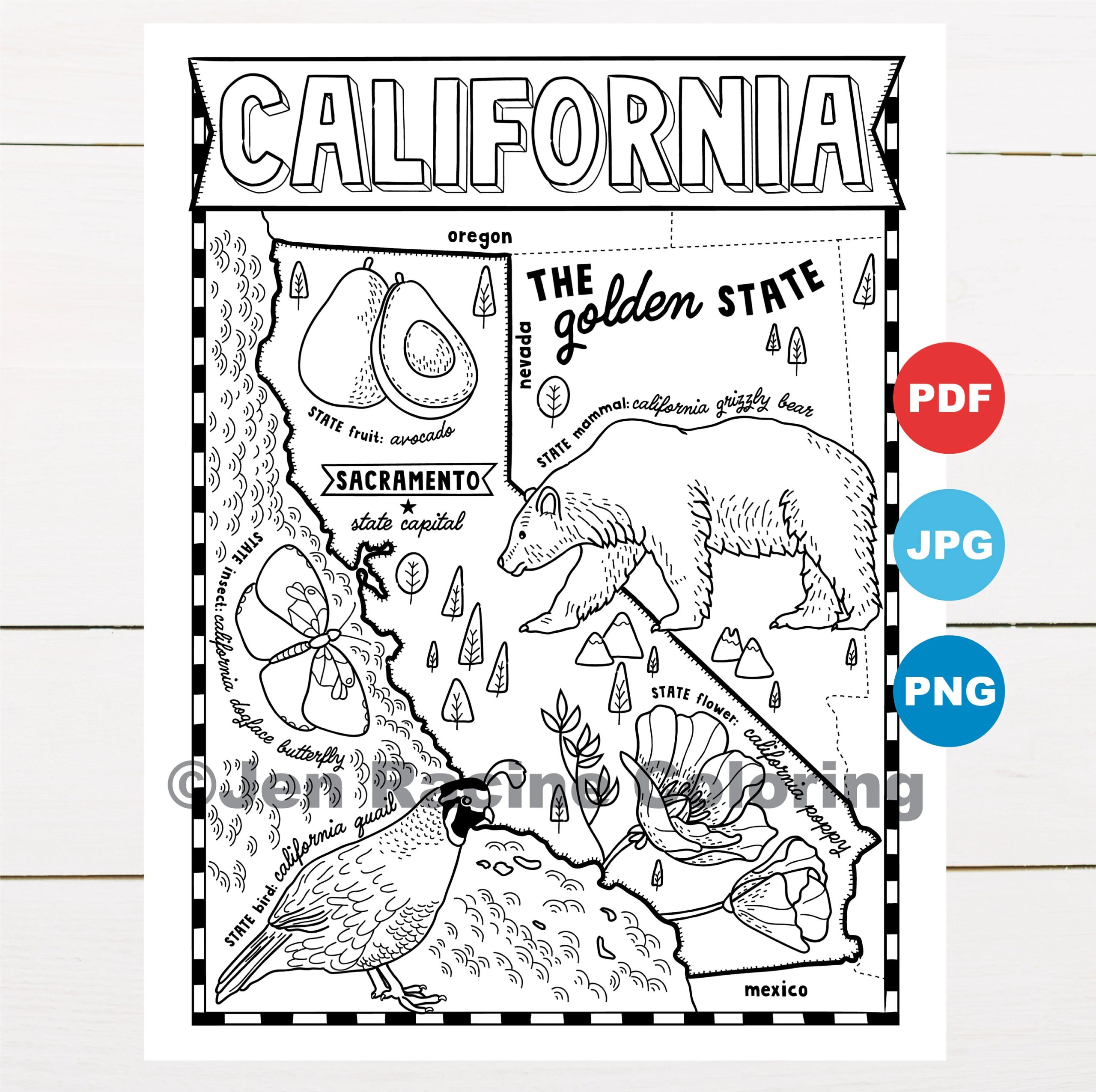 California Coloring Page United States State Map Wildlife State Symbols Flowers Coloring Pages Etsy