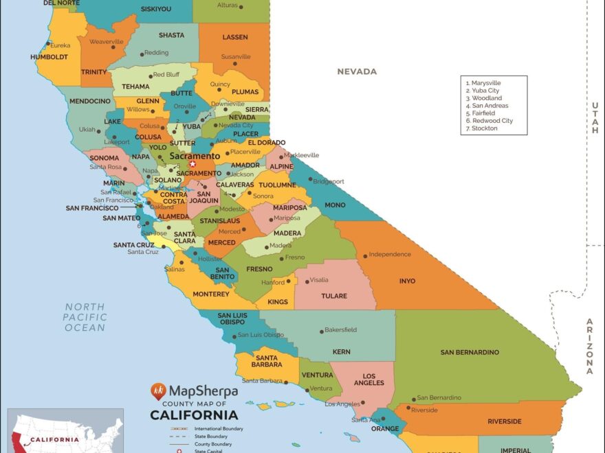California Counties Map Standard Stanfords