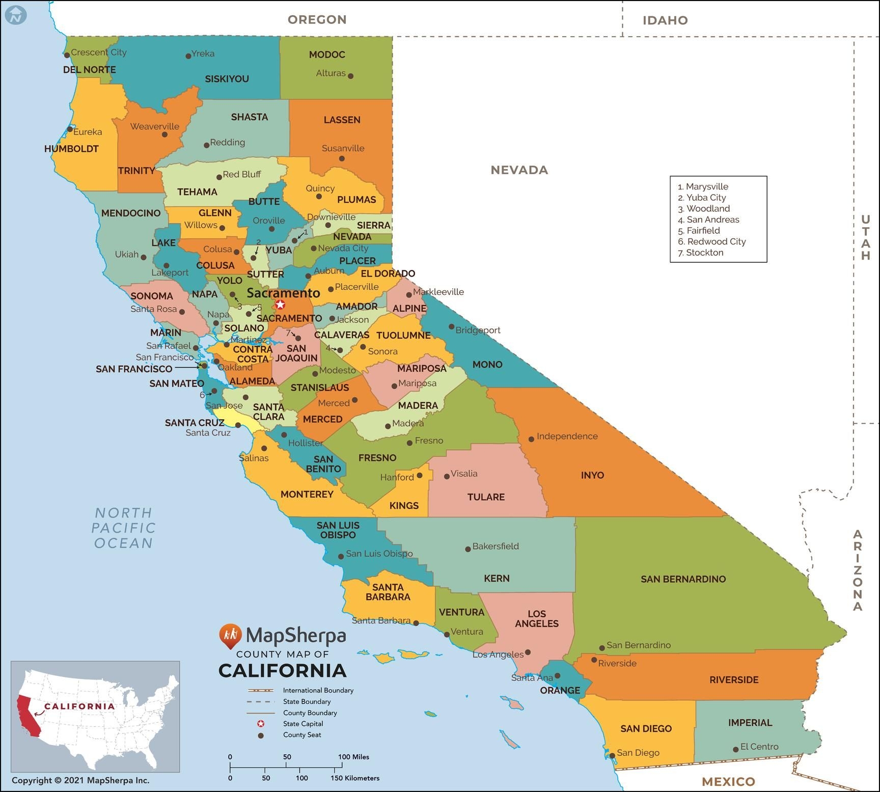 California Counties Map Standard Stanfords