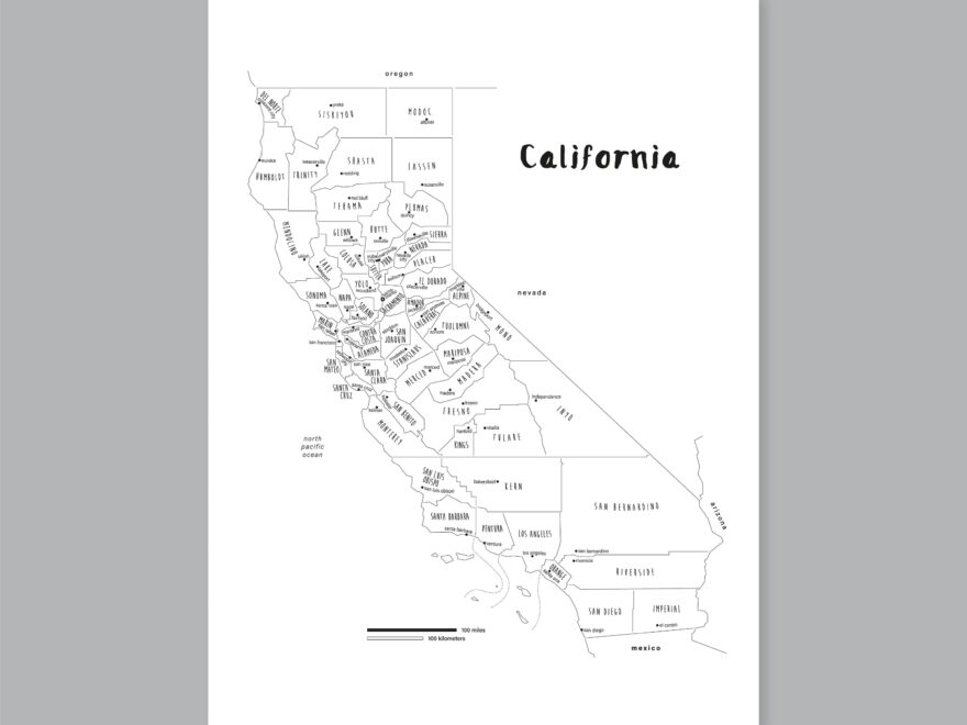 California Map Poster PRINTABLE California County Map CA California Print California State Map Modern Home Decor P503 Etsy