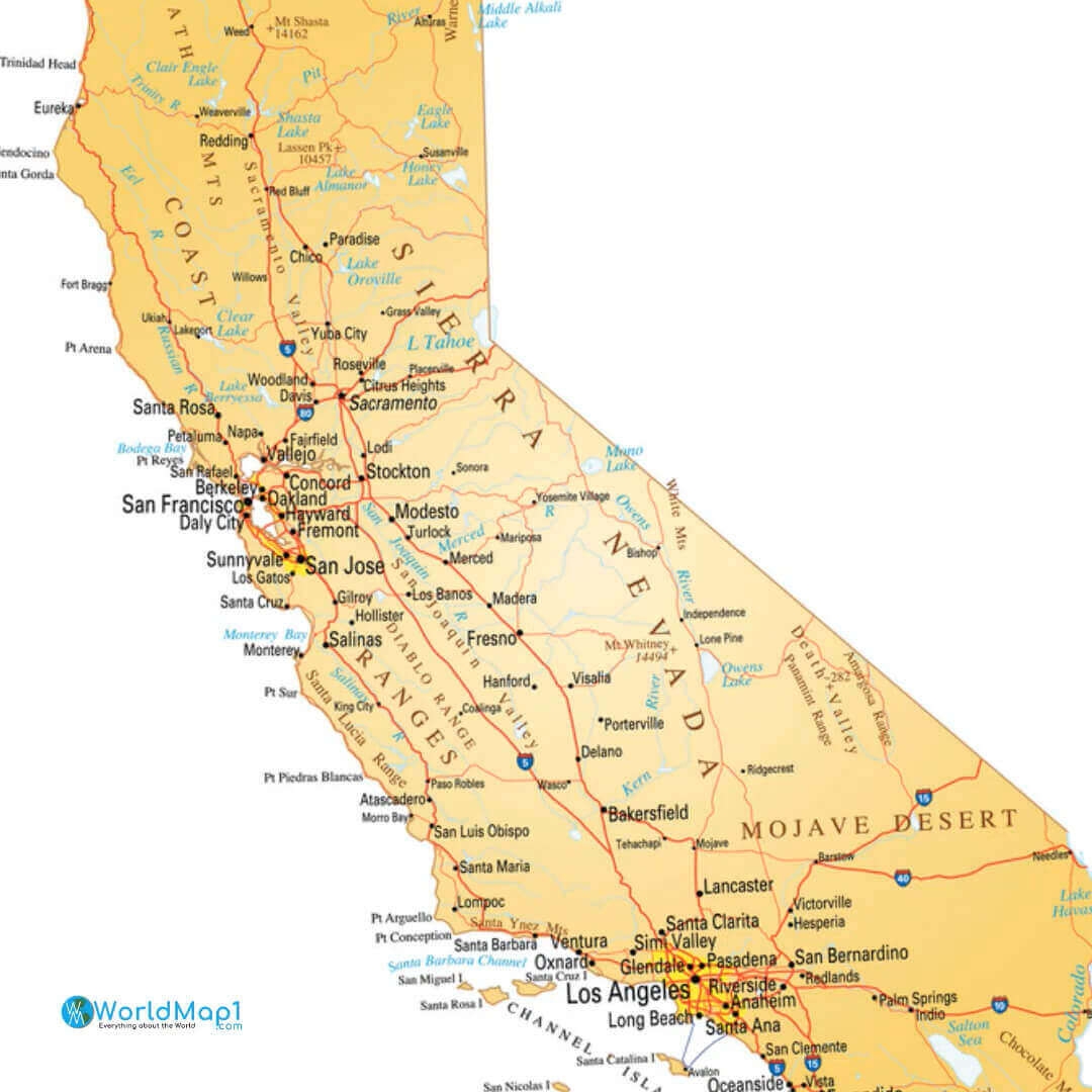 California Road Map Guide Of The World