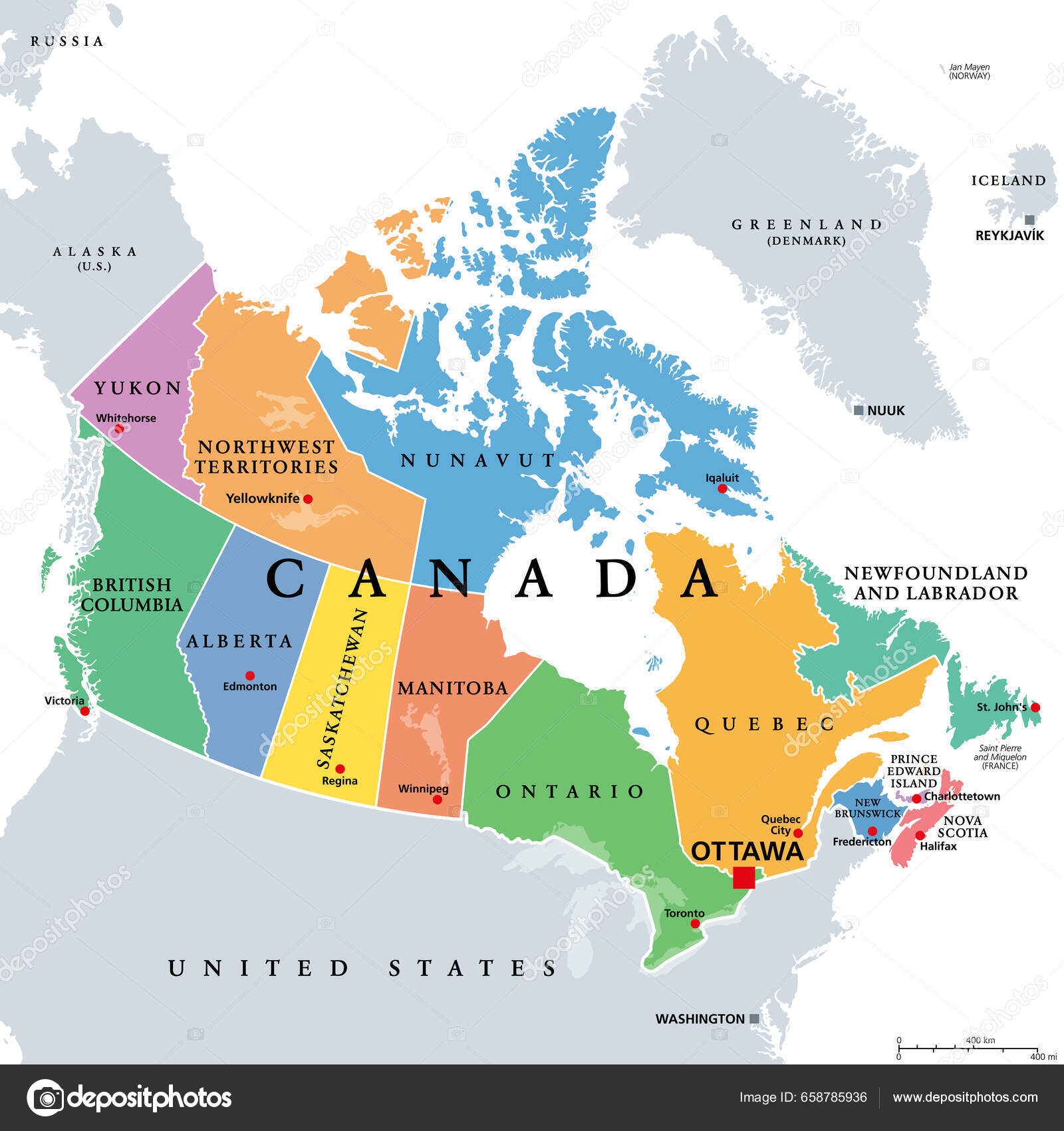 Canada Administrative Divisions Colored Political Map Ten Provinces Three Territories Stock Vector By Furian 658785936
