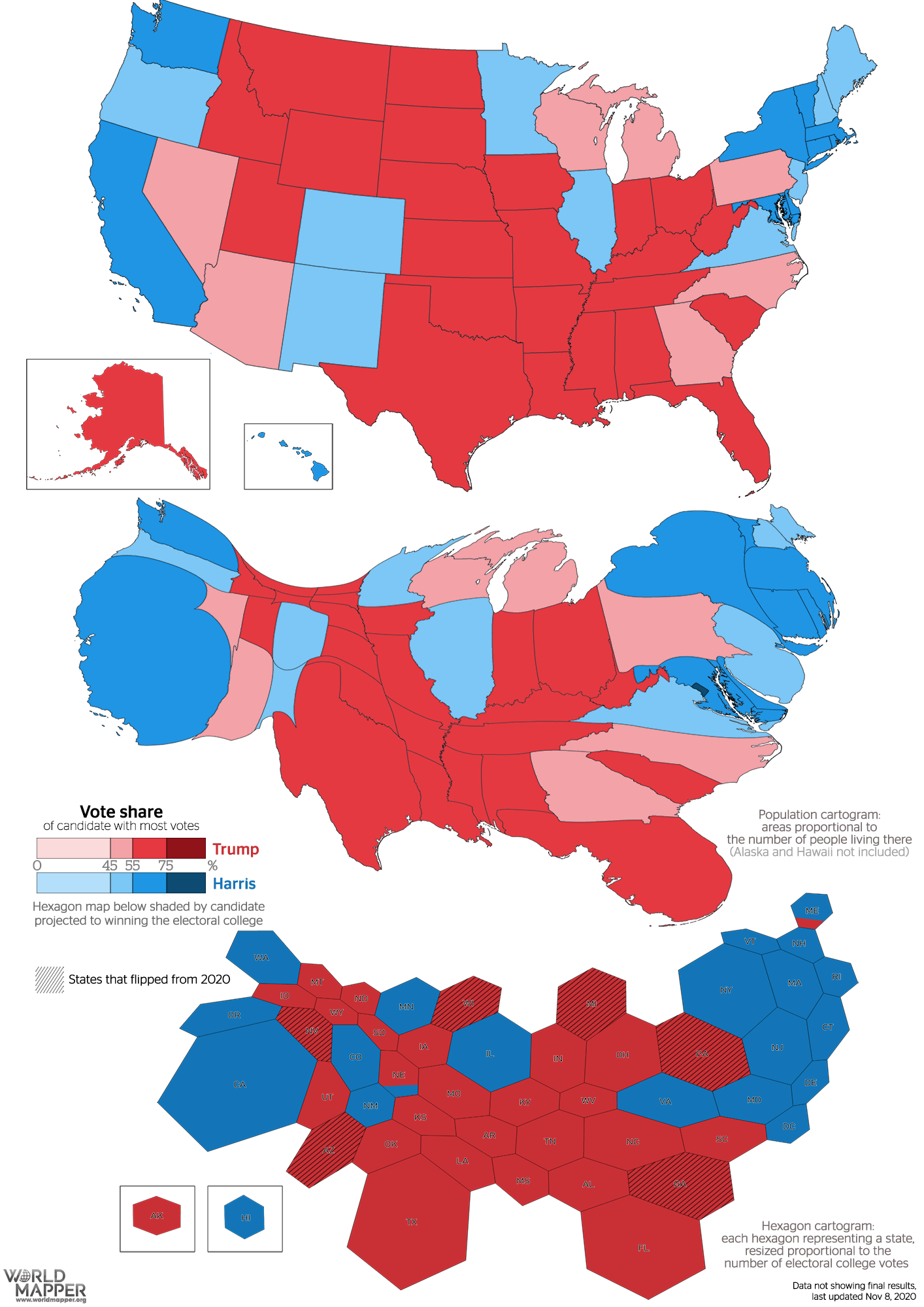Cartographic Views Of The 2024 US Presidential Election Worldmapper Cartographic Views Of The 2024 US Presidential Election Worldmapper