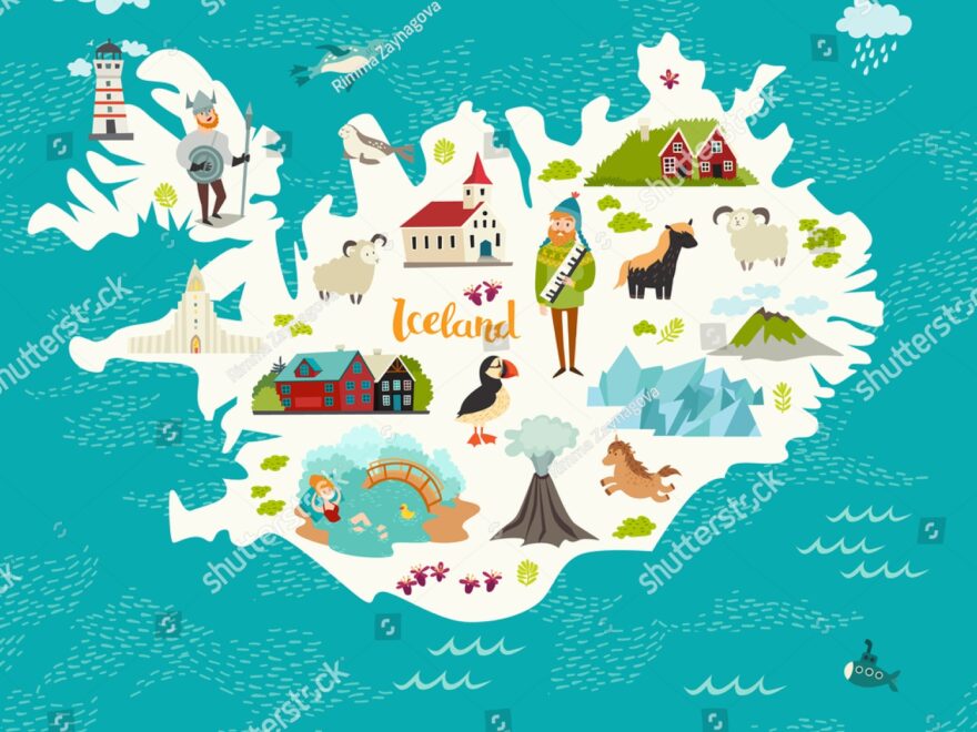 Cartoon Map Iceland Kid Children Iceland Stock Vector Royalty Free 691484893 Shutterstock