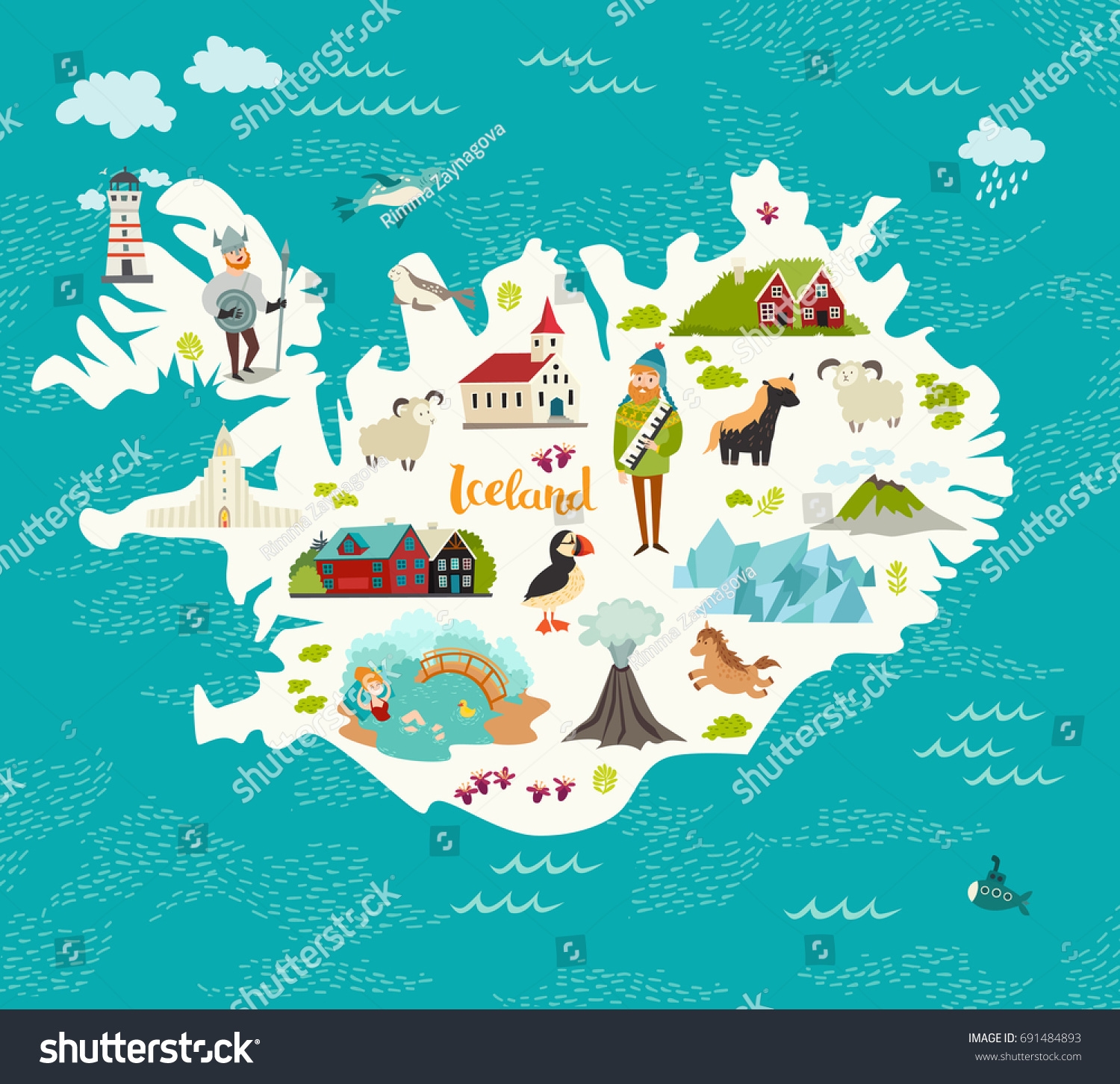 Cartoon Map Iceland Kid Children Iceland Stock Vector Royalty Free 691484893 Shutterstock
