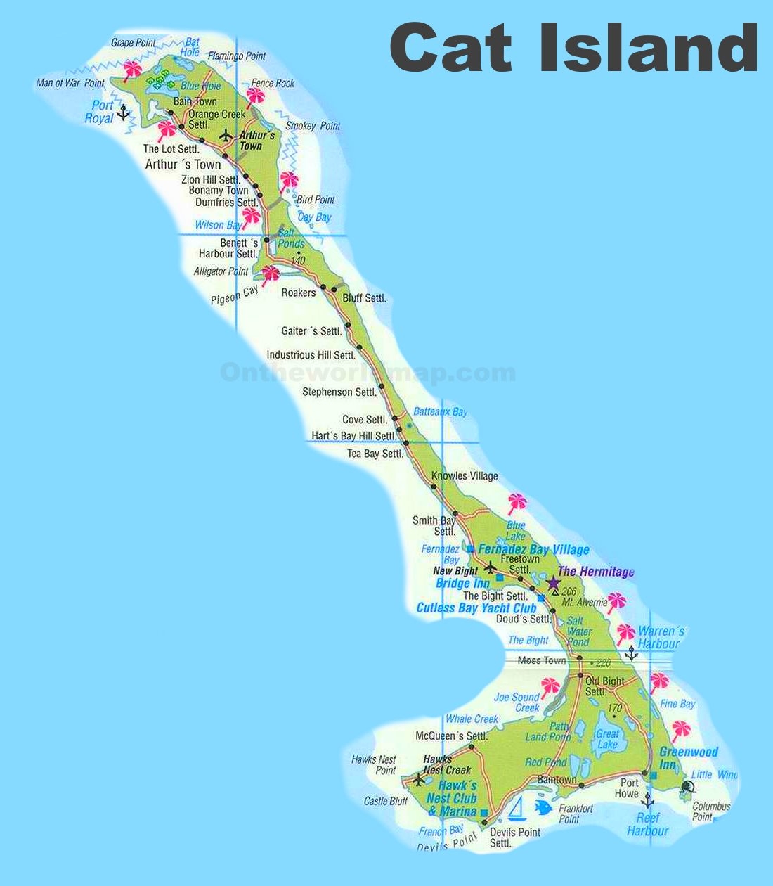 Cat Island Tourist Map Ontheworldmap