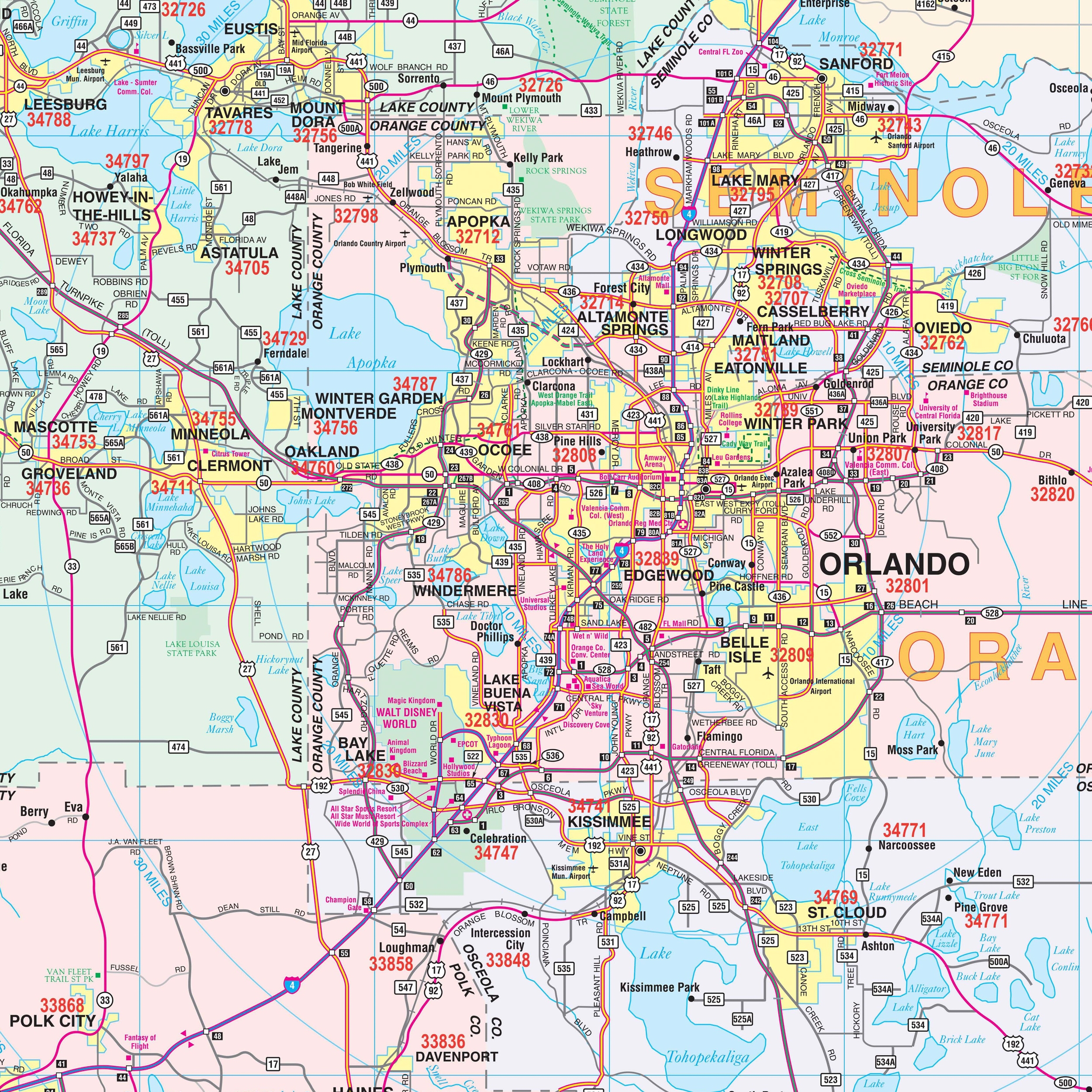 Central Florida Regional Wall Map By Kappa The Map Shop